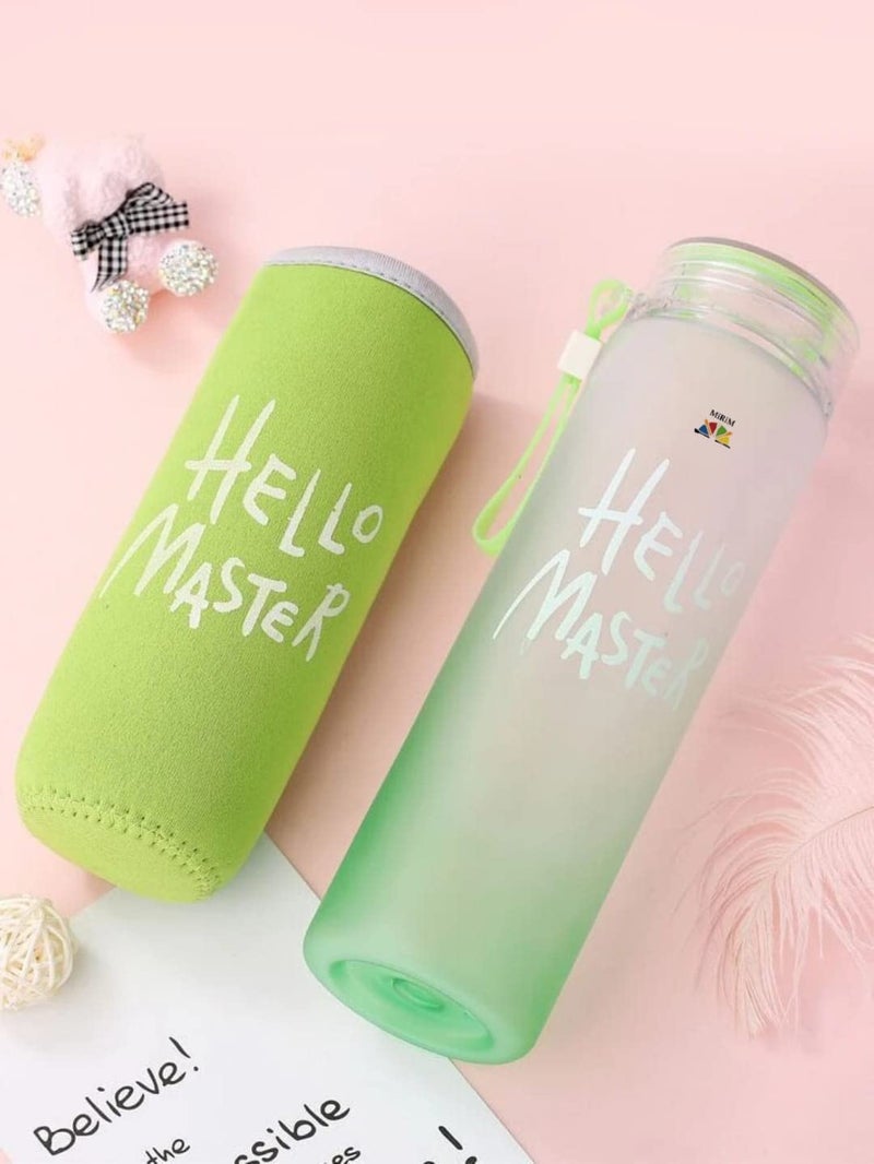miRim Hello Master Glass Water Bottle with Cover for School/College/Office (500 ml) - 1 Piece (Green) - Image 5
