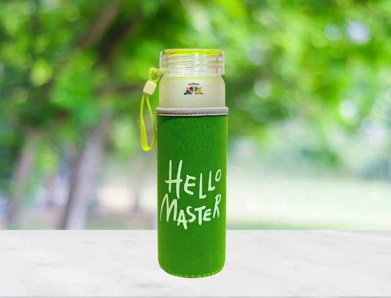 miRim Hello Master Glass Water Bottle with Cover for School/College/Office (500 ml) - 1 Piece (Green) - Image 4