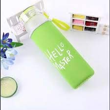 miRim Hello Master Glass Water Bottle with Cover for School/College/Office (500 ml) - 1 Piece (Green) - Image 2