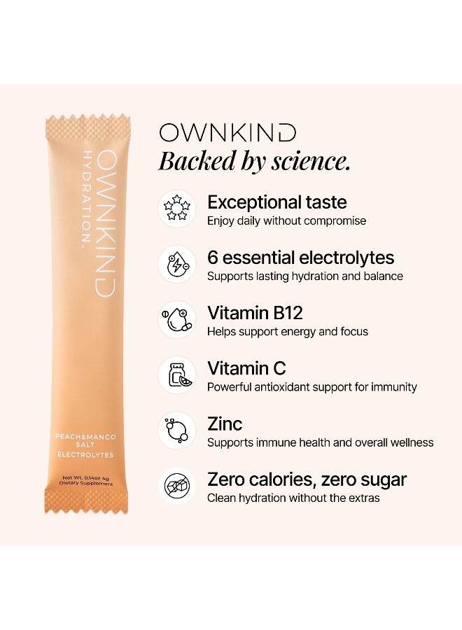 OWNKIND Electrolytes Powder Sachets - Peach & Mango | Zero Sugar, All 6 Electrolytes, Hydration Multiplier w/Essential Minerals, Vitamins, Immune & Metabolic Functions. Vegan, Sugar Free & Gluten Free - Image 2
