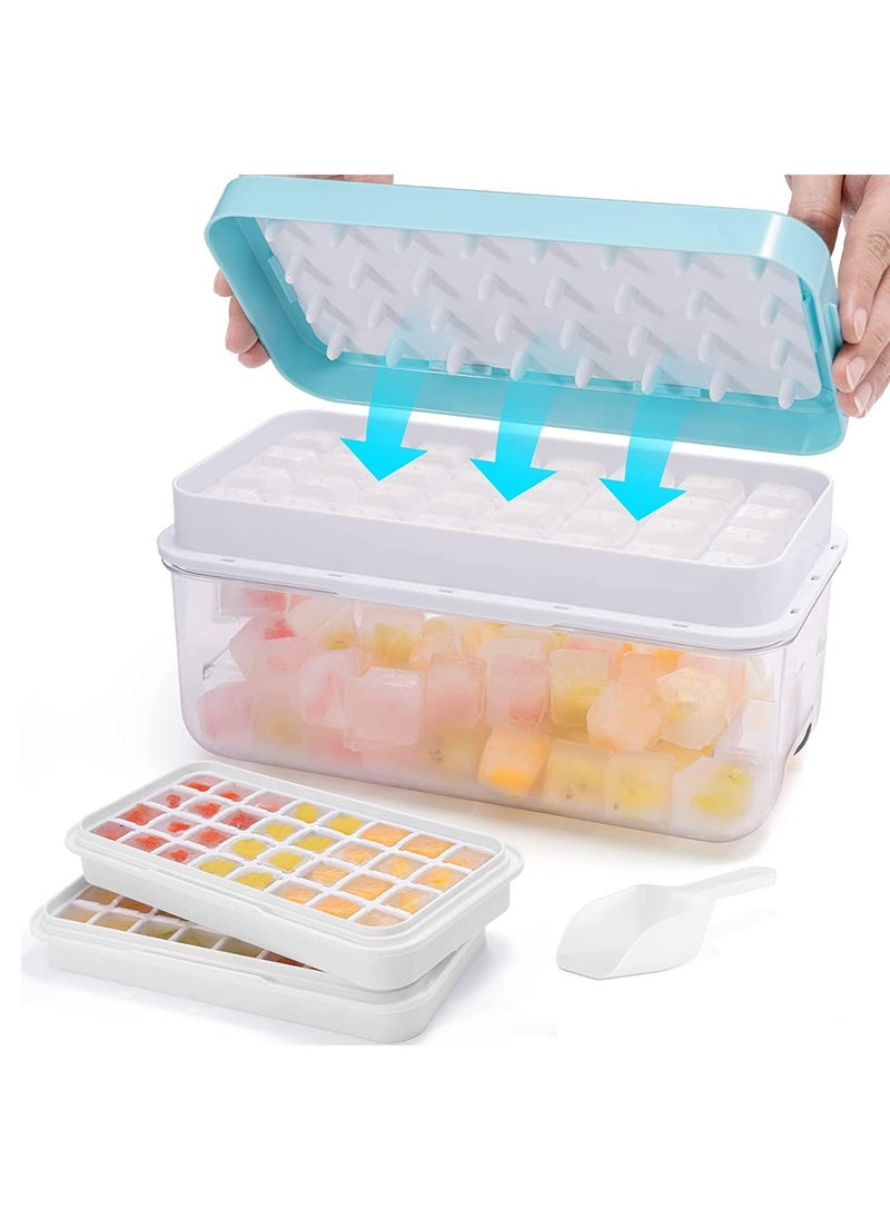 Generic - Press Type 64-Ice Cube Tray Quickly Ice Cubes Release Plastic Stackable Maker Mold with Ice Container  Scoop and Lid for Freezer Drinks Tea Coffee (Blue-2) - Image 1