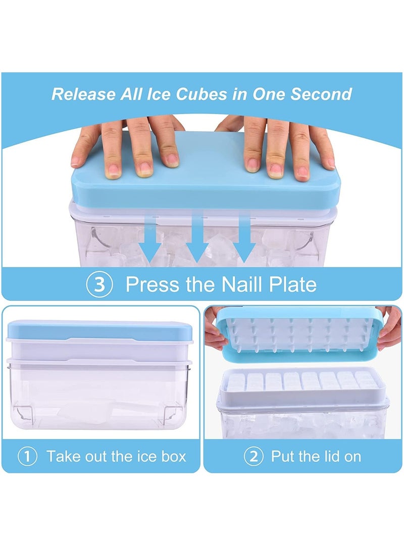 Generic - Press Type 64-Ice Cube Tray Quickly Ice Cubes Release Plastic Stackable Maker Mold with Ice Container  Scoop and Lid for Freezer Drinks Tea Coffee (Blue-2) - Image 1