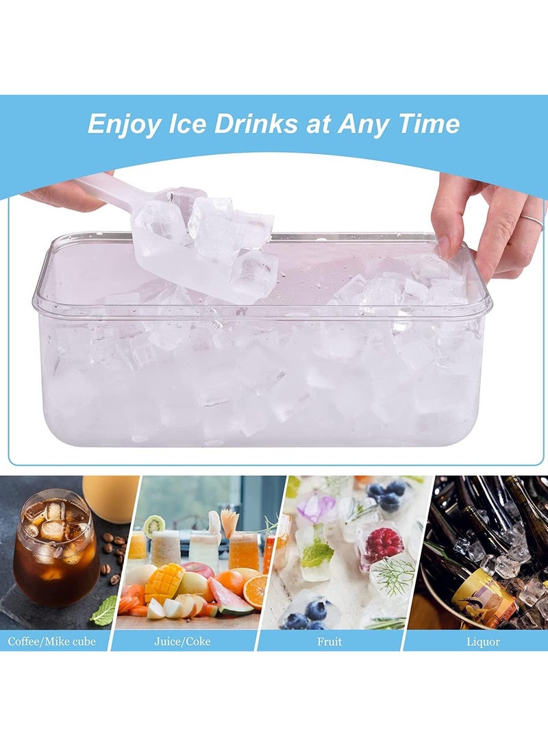 Generic - Press Type 64-Ice Cube Tray Quickly Ice Cubes Release Plastic Stackable Maker Mold with Ice Container  Scoop and Lid for Freezer Drinks Tea Coffee (Blue-2) - Image 1