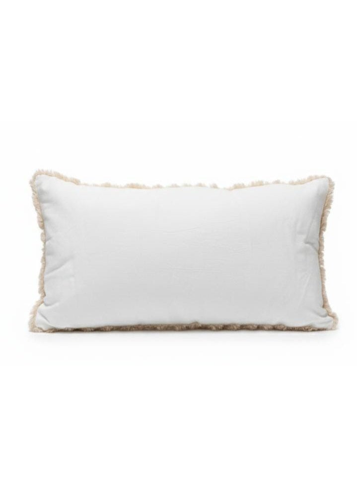 أي كي دي سي وسادة قطنية فاخرة مزخرفة من AKDC - مزيج من الفرو والقطن البيج، 30×50 سم - Image 3