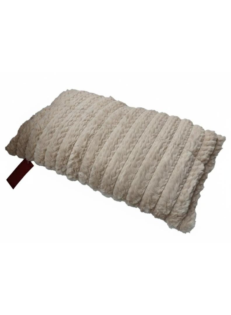 أي كي دي سي وسادة قطنية فاخرة مزخرفة من AKDC - مزيج من الفرو والقطن البيج، 30×50 سم - Image 1