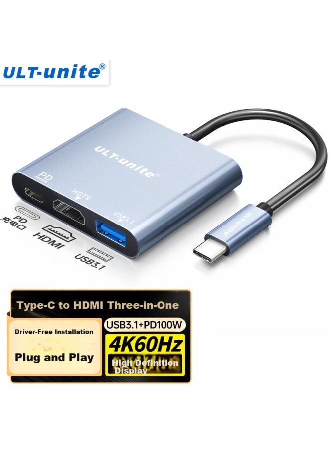 Ult-unite Type-c To Hdmi Expansion Dock, 4k Hd Adapter For Huawei, Apple Phones, Laptops, Pd100w Charger, Usb3.1 Hub, Three-in 0.15 Meters - Image 1