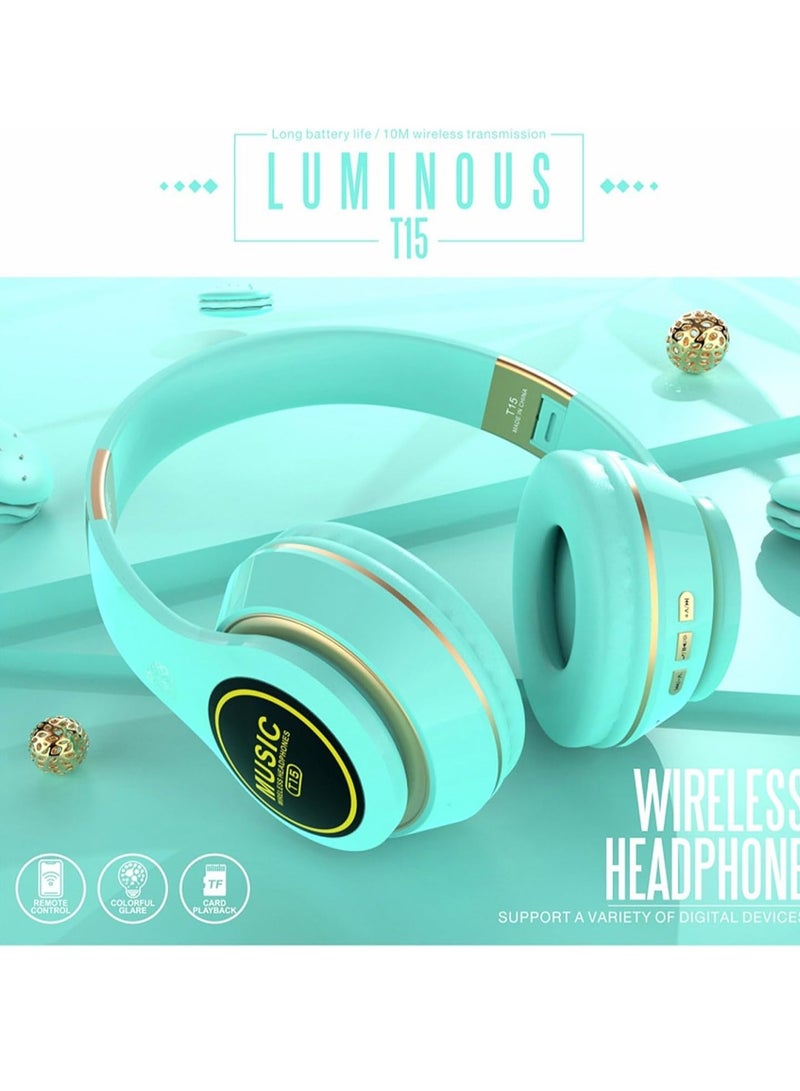 LED large Earmuffs Foldable Storage Colorful Luminous Mobile Phone Head Mounted Wireless Bluetooth Gaming Headset (Blue) - Image 4