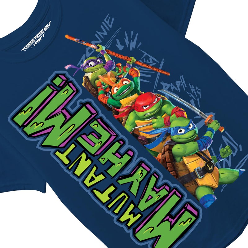 Teenage Mutant Ninja Turtles Boys TMNT Mayhem Movie Character Leo, Donnie, Raph, Mikey T-Shirt, Navy, 6-7 US - Image 2