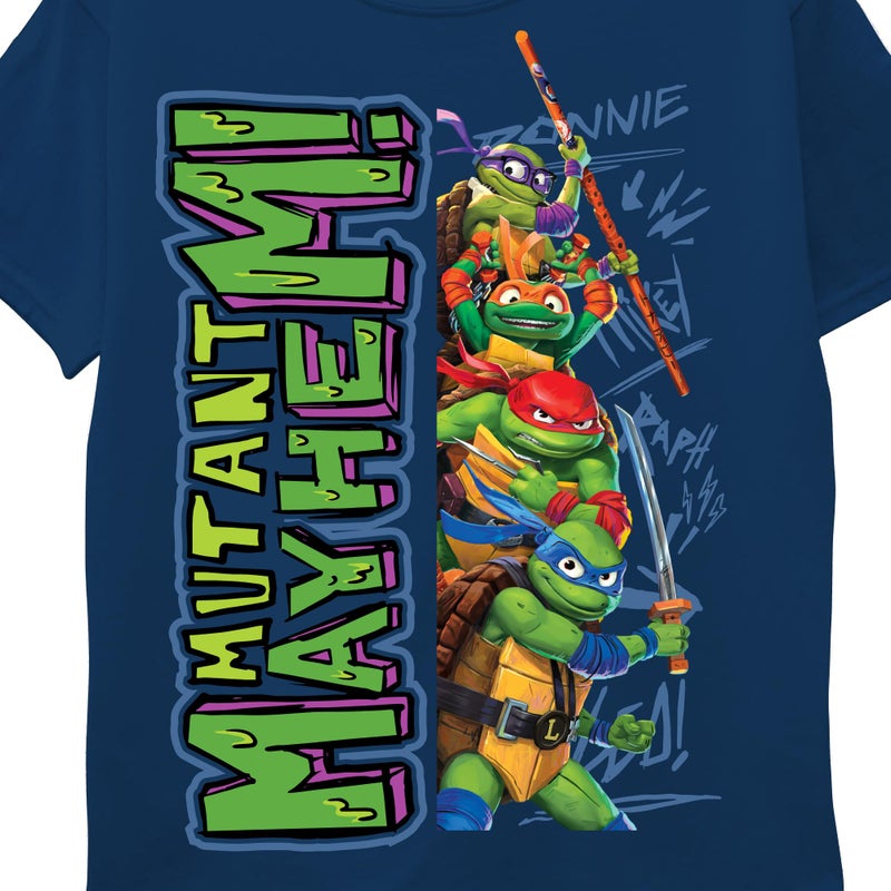 Teenage Mutant Ninja Turtles Boys TMNT Mayhem Movie Character Leo, Donnie, Raph, Mikey T-Shirt, Navy, 6-7 US - Image 3