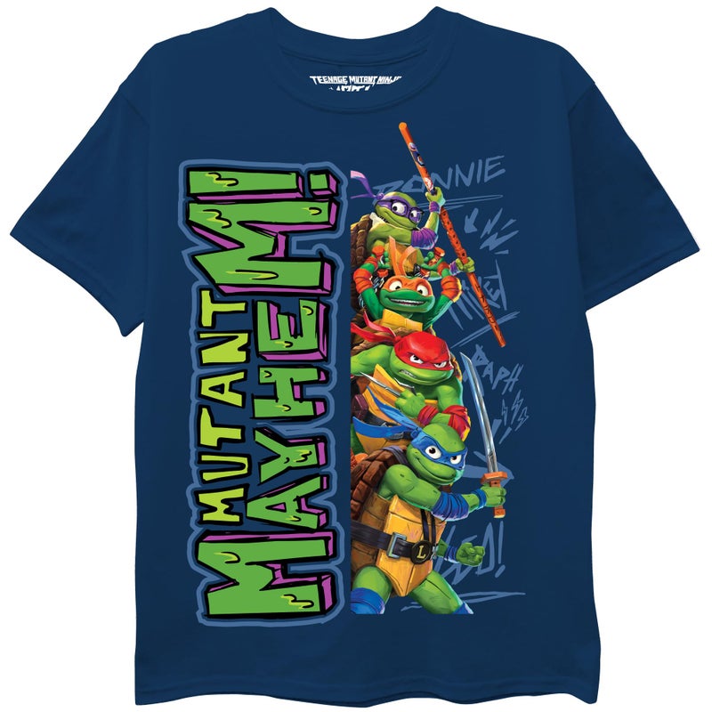 Teenage Mutant Ninja Turtles Boys TMNT Mayhem Movie Character Leo, Donnie, Raph, Mikey T-Shirt, Navy, 6-7 US - Image 1