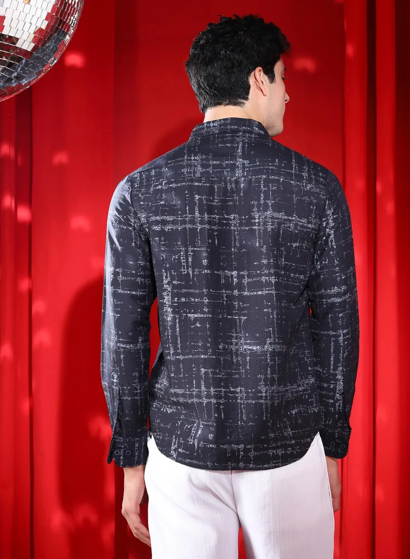 Campus Sutra  Men's Midnight Black Abstract Imprint Shirt for Men | Best Price UAE