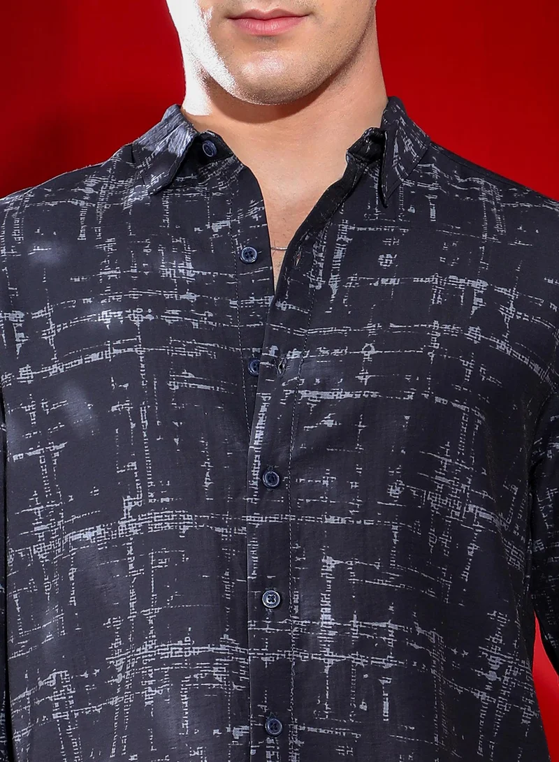 Campus Sutra  Men's Midnight Black Abstract Imprint Shirt for Men | Best Price UAE