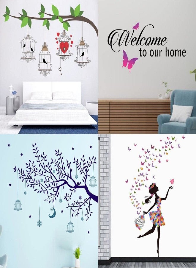 MERICAL Birdcase Key, Welcome Home Butterfly, Blue Tree Moon, Dreamy Girl Wall Stickers For Living Room, Hall, D�Cor (Material: Pvc Vinylself-Adhesive, Wall, 45 Cm, 5 Cms) - Image 1