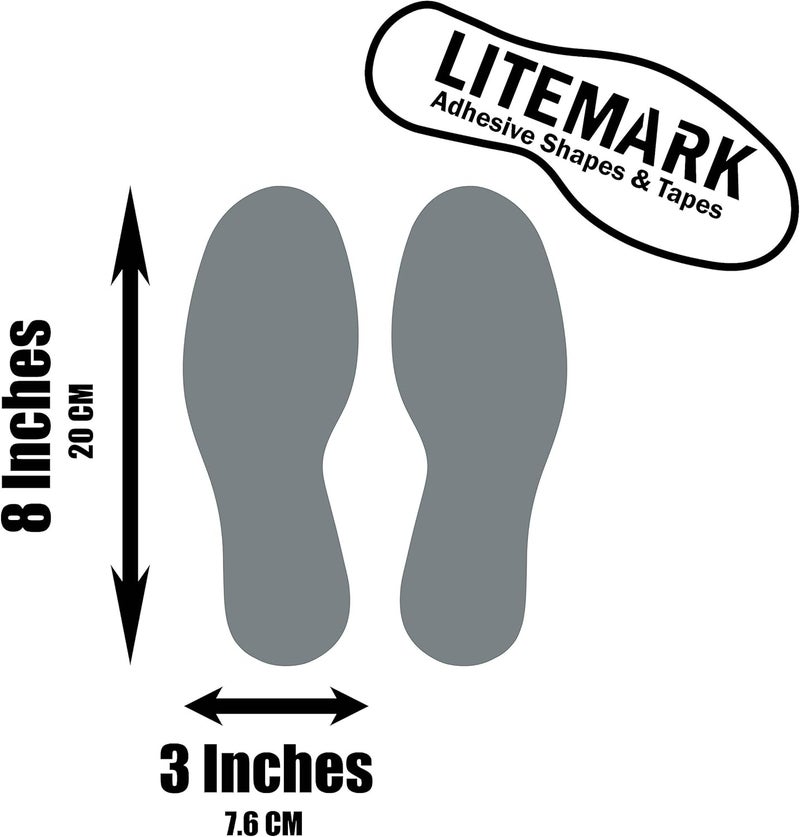 LiteMark Floor Vinyl Decals Footprint Stickers – line up Stickers for Classroom Floor, Offices, Dance, Events – Temporary Spot Markers, Grey, 8 Inch, Pack of 16 Pcs (8 Pairs) - Image 2