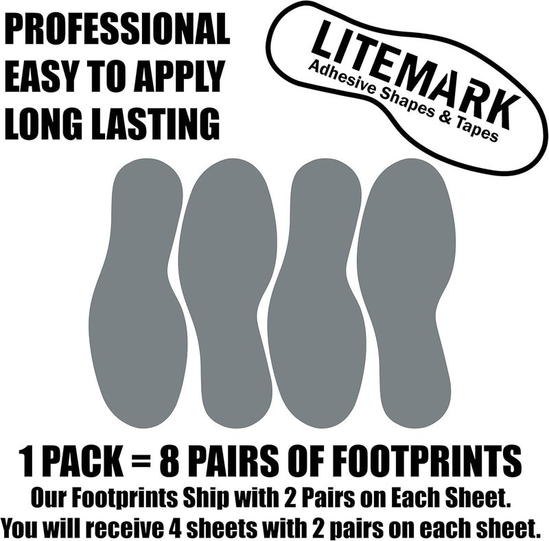 LiteMark Floor Vinyl Decals Footprint Stickers – line up Stickers for Classroom Floor, Offices, Dance, Events – Temporary Spot Markers, Grey, 8 Inch, Pack of 16 Pcs (8 Pairs) - Image 3