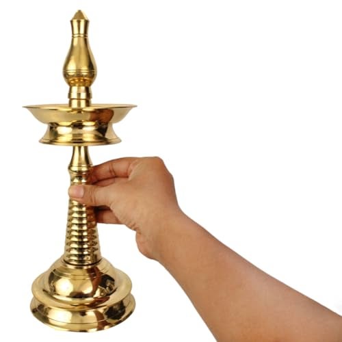 Spillbox Traditional Brass Kerala Kuthu villaku Diya for Puja|Lord Ayyappan Vilakku|Pooja Aarti|Arti Deepak Deepam Oil Lamp for Home Temple Puja Articles Decor Gifts- Kerala Nila Villakku(11 inch, 1) - Image 3