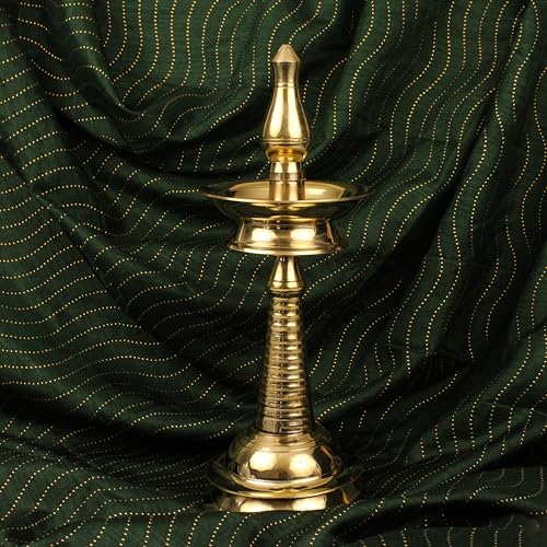 Spillbox Traditional Brass Kerala Kuthu villaku Diya for Puja|Lord Ayyappan Vilakku|Pooja Aarti|Arti Deepak Deepam Oil Lamp for Home Temple Puja Articles Decor Gifts- Kerala Nila Villakku(11 inch, 1) - Image 4