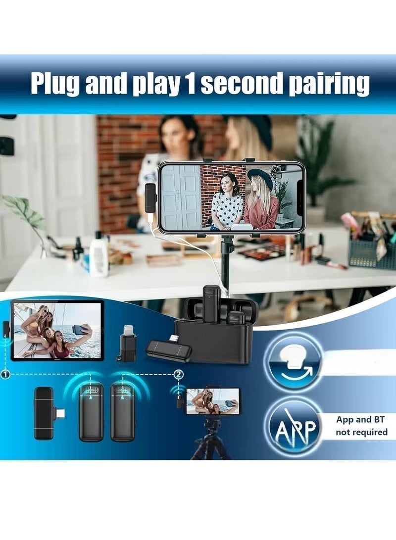 ميكروفون لاسلكي مرتدي 2 في 1 لهواتف iPhone وiPad - مع حافظة شحن، ميكروفون طوق صغير لتسجيل الفيديو والبودكاست والتصوير لليوتيوب وتيك توك - Image 3