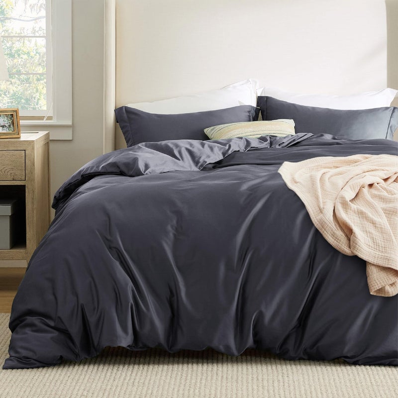 Cooling Breathable Duvet Cover Set King Size – Eucalyptus Lyocell Cotton Blend Textured Weave for Hot Sleepers and Modern Bedrooms - Image 1