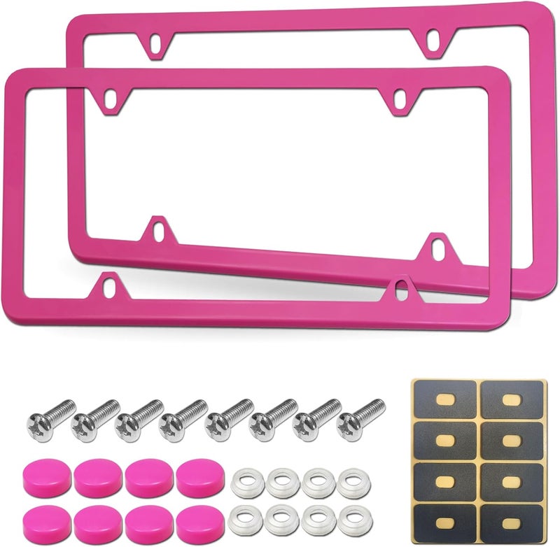 YoUoY Pink Aluminum License Plate Frames - 2 Pack - Image 1