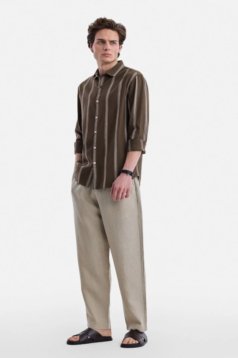SNITCH Brown Striped Long Sleeve Regular Fit Shirt