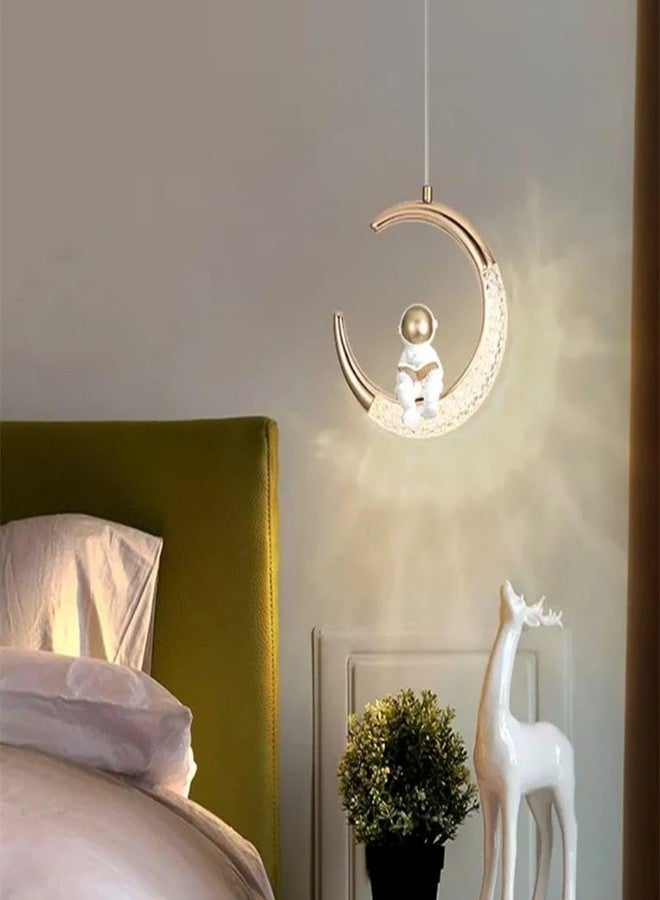 Glowave® LED Moon Shape Classic Gold Finish Acrylic Bedside Pendant Hanging Light Ceiling Lamp Light Fixture - Tricolour (Astronaut Half Moon) - Image 4