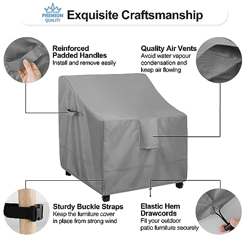OutdoorLines Outdoor Waterproof Patio Lawn Chair Covers - UV-Resistant, Windproof, Heavy Duty Funiture Covering, 2 Packs, 33.5Wx31.5Dx36H Inches, Grey - Image 5