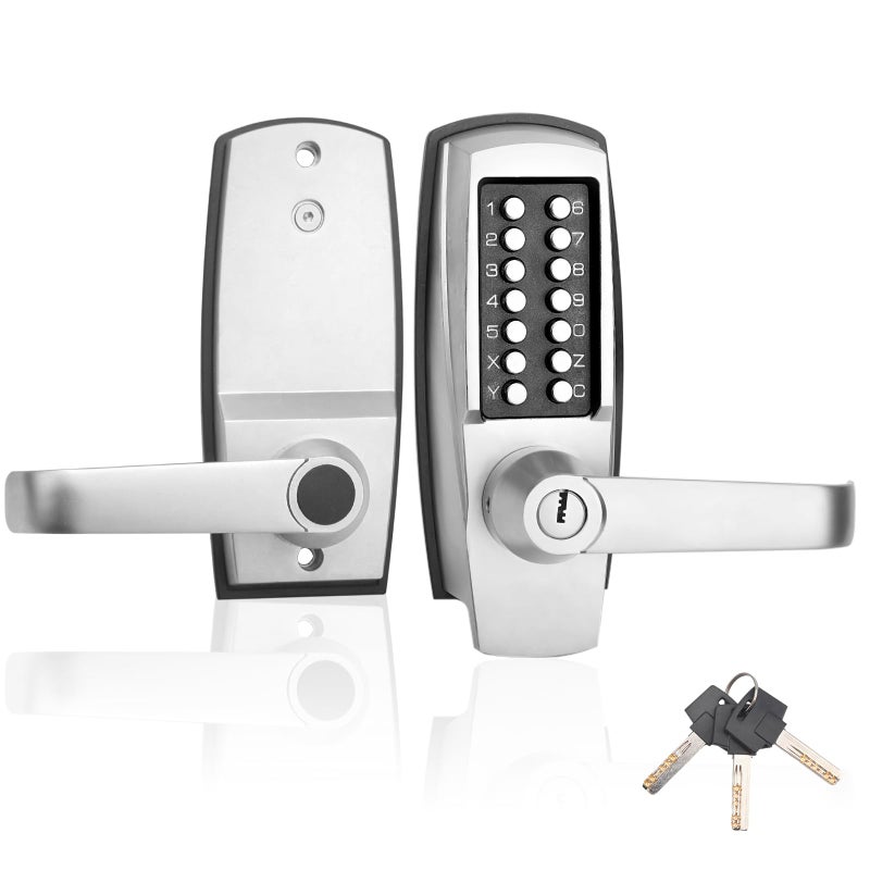LVOZ Keyless Entry Door Lock with Handle - Mechanical Door Lock 100% Without Batteries - Easy to Install & Use - Keypad Lock on Zinc-Alloy, Water and Sun Proof for Indoor or Outdoor - Image 1