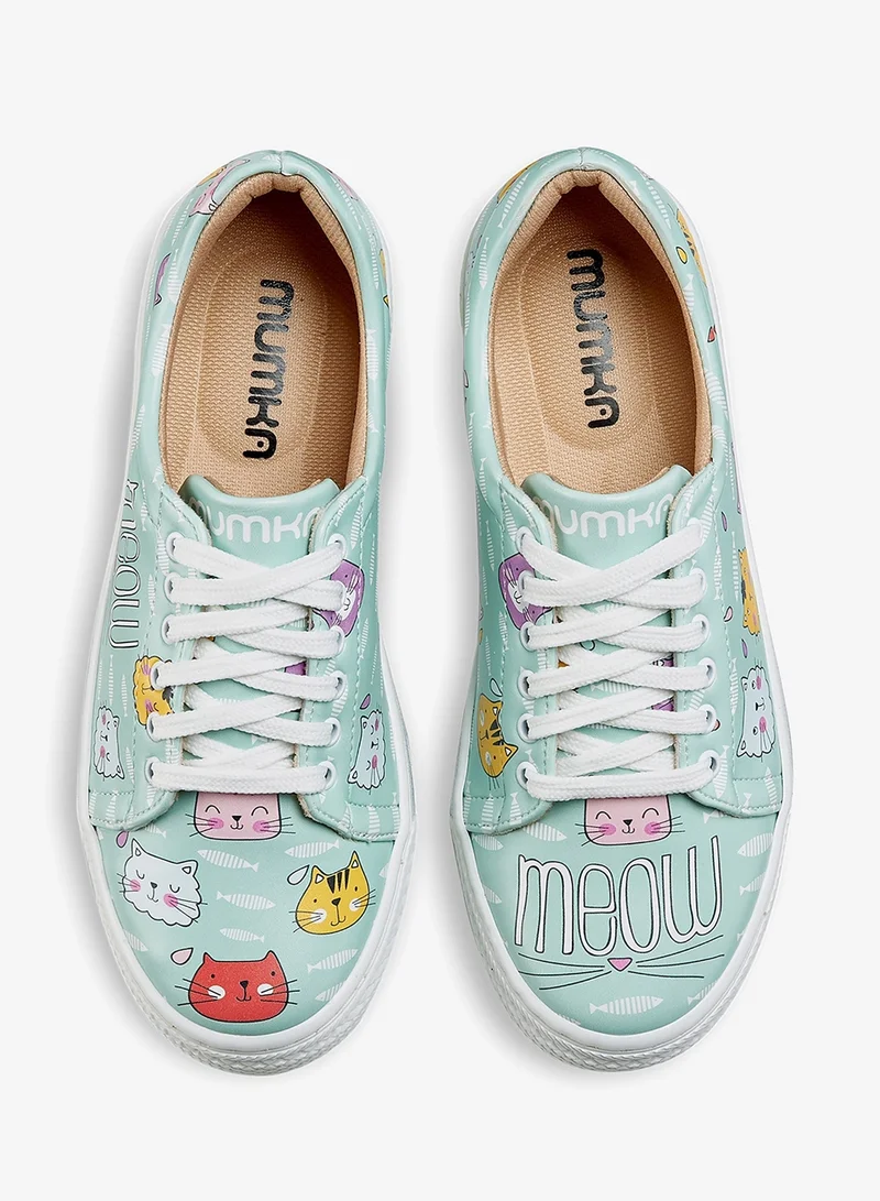 Mumka Green Cats Meow Cats Green Sneakers for Women | Best Price UAE