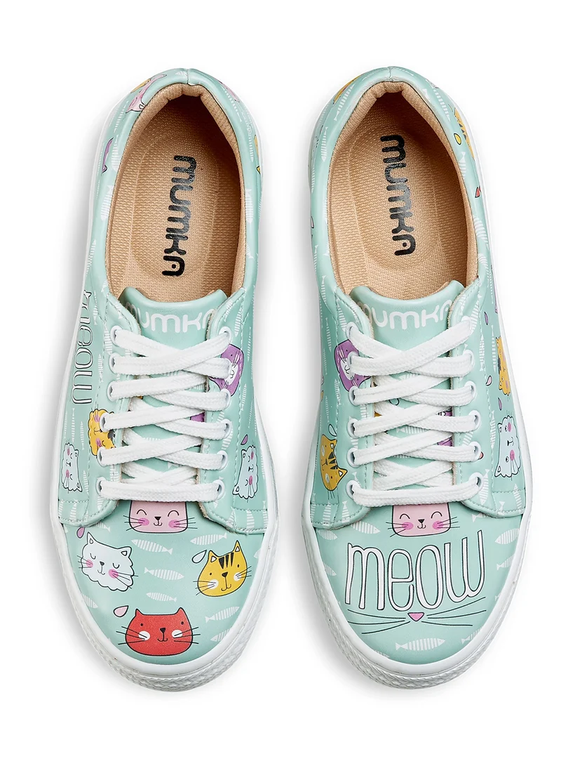 Mumka Meow Cats Green Sneakers