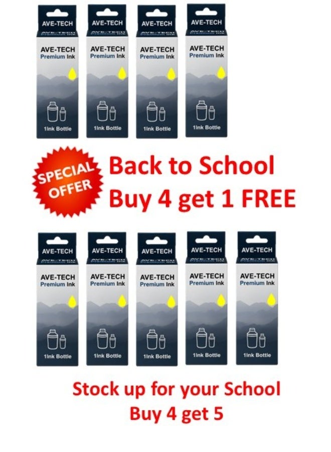 AVE-TECH FREE UNIT - Buy 4 and get 5 PREMIUM INK 112 YELLOW / Pages 6000 / For Used In Epson / Eco Tank L6490/L6550/L6570/L6580/L15150/L15160/L11160/M15140/L15180