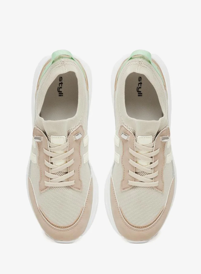 Styli  Color Block Lace Up Sneakers for Women | Best Price UAE