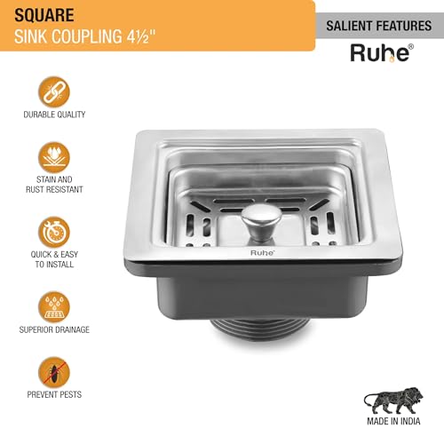 Ruhe® Square Sink Coupling for Kitchen Sink (4.5 Inches) | Stainless Steel Kitchen Sink Coupling Drain Outlet and Connector | Rust-Free, Corrosion-Resistant | Silver - Image 3