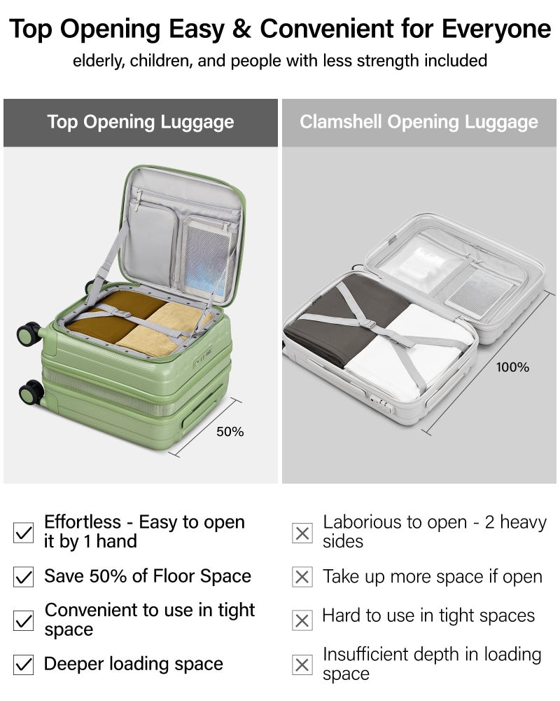 Hanke 16 Inch Expandable Under Seat Luggage with Wheels Top Opening Small Suitcase with Wheels Carry On Luggage Airline Approved Lightweight Hard Shell Suitcases for Weekender Overnight-Bamboo Green - Image 3