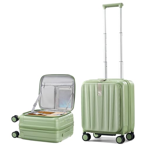 Hanke 16 Inch Expandable Under Seat Luggage with Wheels Top Opening Small Suitcase with Wheels Carry On Luggage Airline Approved Lightweight Hard Shell Suitcases for Weekender Overnight-Bamboo Green - Image 1