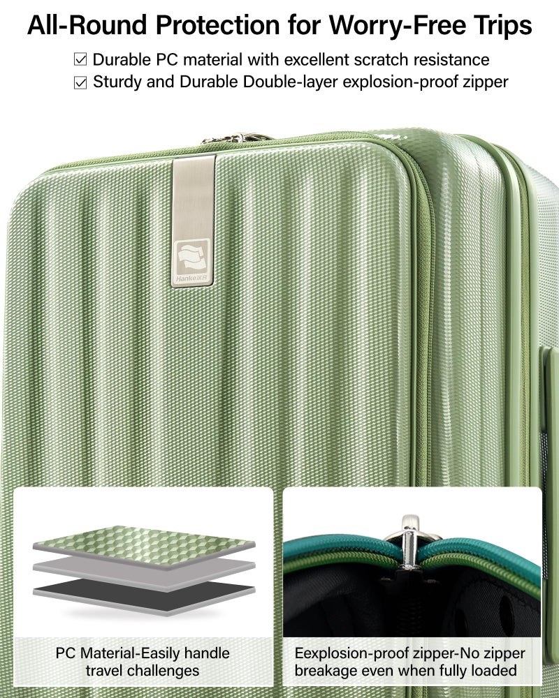 Hanke 16 Inch Expandable Under Seat Luggage with Wheels Top Opening Small Suitcase with Wheels Carry On Luggage Airline Approved Lightweight Hard Shell Suitcases for Weekender Overnight-Bamboo Green - Image 5