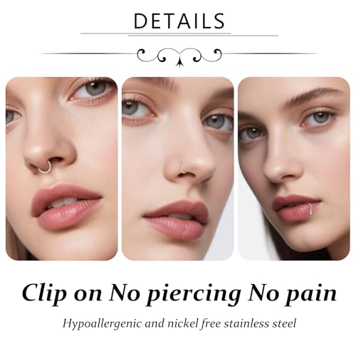 D.Bella Stainless Steel Hoop Earring, 20g Faux Septum Nose Ring, 8mm Non-Pierced Clip, Fashion Fake Piercing Jewelry for Women Men - Image 3