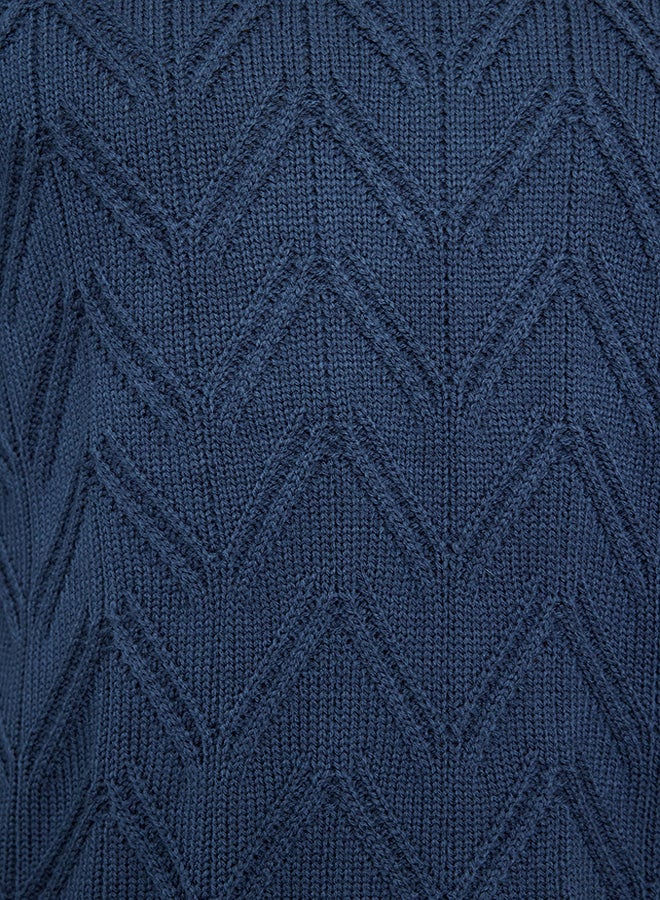 trendyol Indigo Regular Crew Neck Textured Knitwear Sweater TMNAW25KZ00037 - Image 4