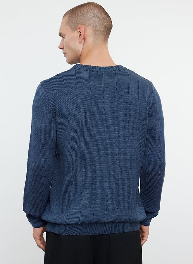trendyol Indigo Regular Crew Neck Textured Knitwear Sweater TMNAW25KZ00037 - Image 5