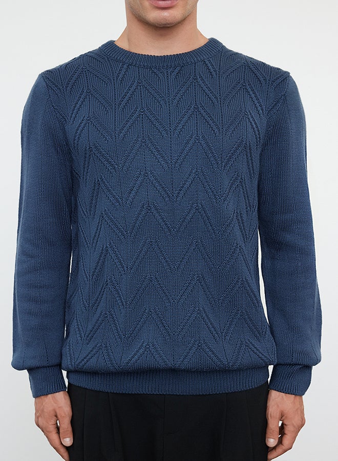 trendyol Indigo Regular Crew Neck Textured Knitwear Sweater TMNAW25KZ00037 - Image 3