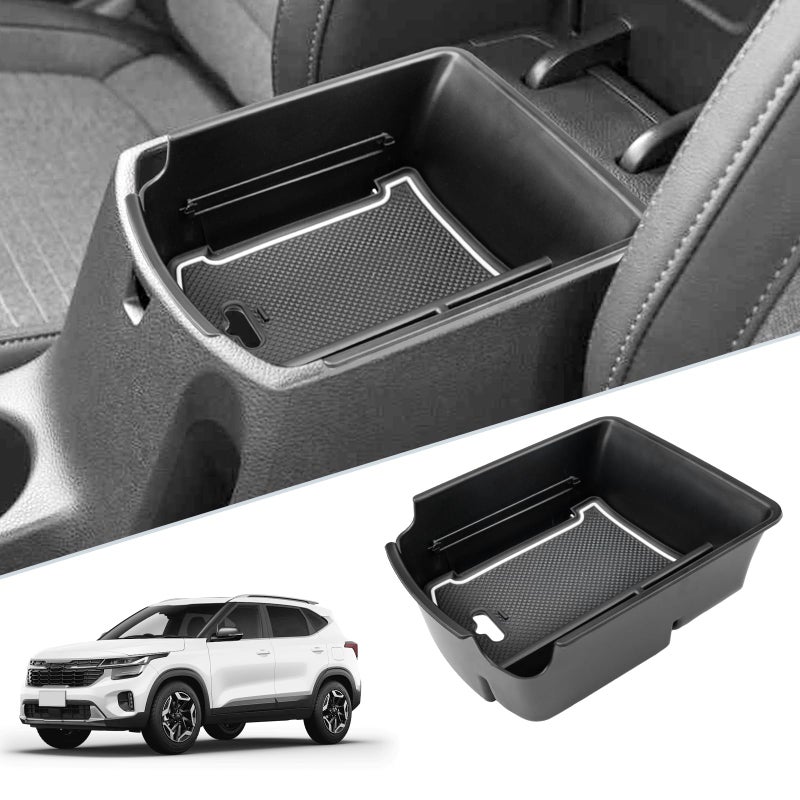 SKTU for 20212024 2025 2026 Kia Seltos Center Console Organizer 2024 2025 2026 Seltos Accessories Insert ABS Materials Tray 2025 Seltos Armrest Box Glove Secondary Storage Box with Coin and USB Hole