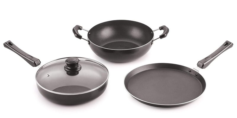 Nirlon Nirlon 4 Pieces Induction Cookware Set Heat-Resistant Handle, Heavy Guage Aluminum 3-Layer Nonstick Coatings Cookware(Compatible with Induction, Gas & stovetops Only) 