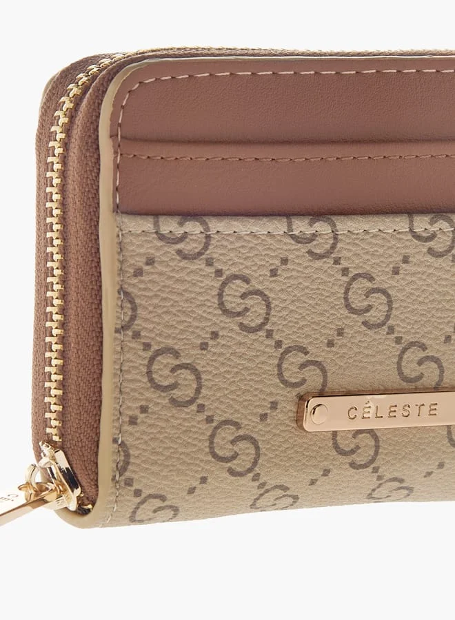 سيليست Womens Monogram Print Zip Around Wallet
