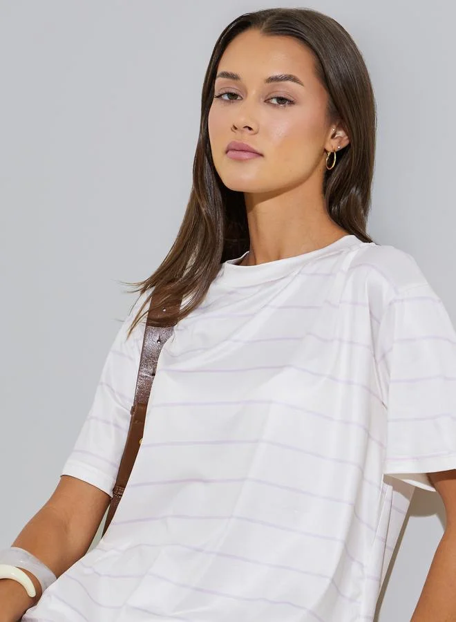 Styli Off White Striped Regular Fit T-Shirt