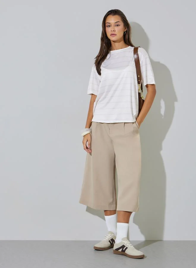 Styli Off White Striped Regular Fit T-Shirt