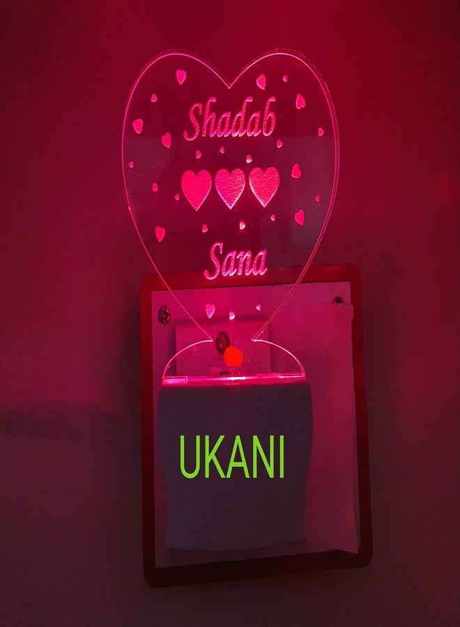 UKANI Customize Couple Name in Heart Latest Acrylic Colour Changing 3D Illusion LED Night Lamp (Multicolour, Size 4 Inch,) - Image 1