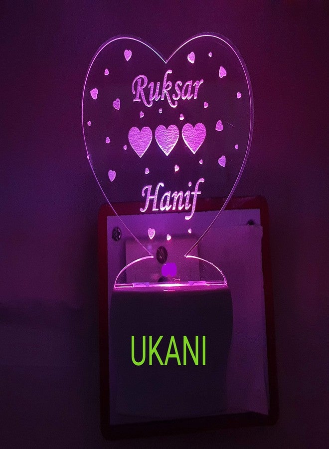 UKANI Customize Couple Name in Heart Latest Acrylic Colour Changing 3D Illusion LED Night Lamp (Multicolour, Size 4 Inch,) - Image 4