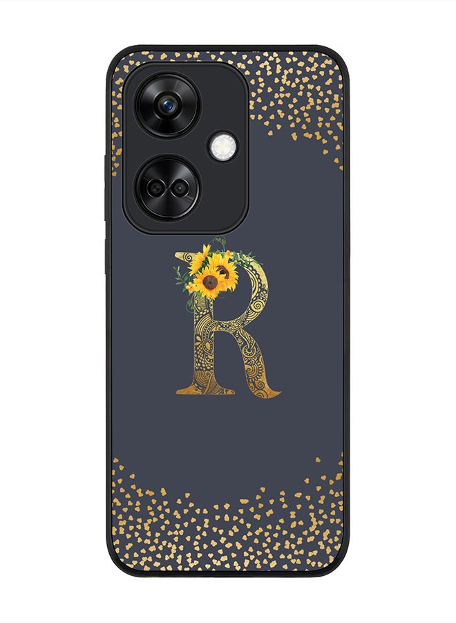 Stylizedd Rugged Black Edge case for OnePlus Nord CE3 Case Cover - Custom Monogram Initial Letter Mandala Floral Pattern Alphabet - R (Grey) - Image 1