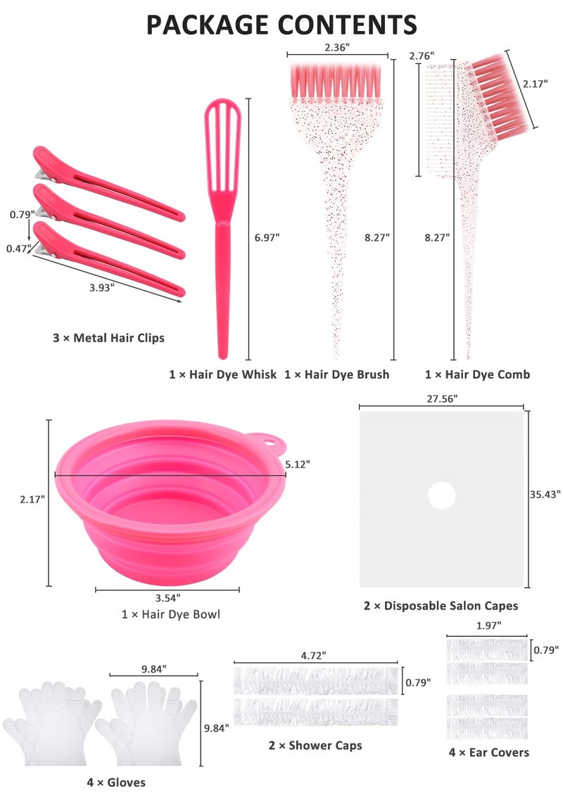 YOOVR 19PCS Hair Bleach Dye Kit with Hair Dye Brush and Bowl Whisk Hair Clips Protective Gear Set, Ideal for Hair Bleaching Coloring Highlighting, Essential Salon Supplies for Home Use (Pink) - Image 2