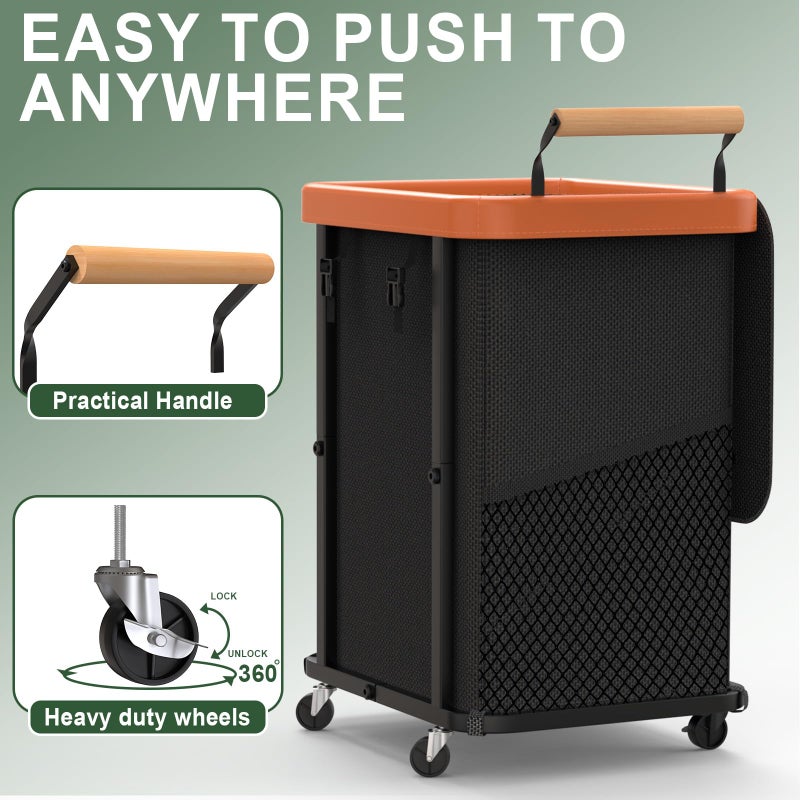 kunlabori 150L (40 Gal) Extra Large Fashion Laundry Basket with Wheels, Rolling Basket Hamper with Handle, Organizer Storage Cart with Sturdy Metal Frame for Laundry Room - Black - Image 3